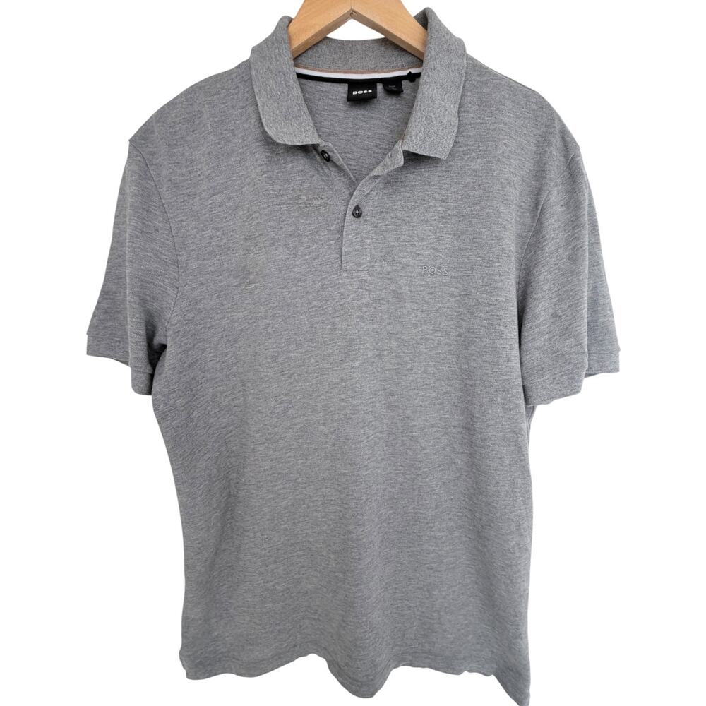 BOSS Hugo Boss Polo Shirt Mens Large Gray Short Sleeve Designer Casual